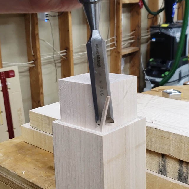 cutting joinery in the legs of the lathe stand